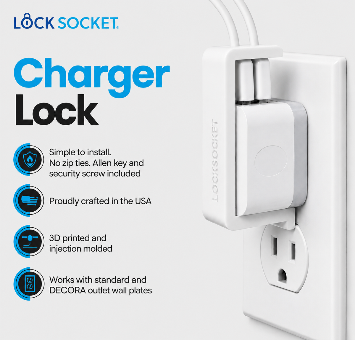 Locksocket Charger Lock for Ailkin Dual 90 degree USB chargers
