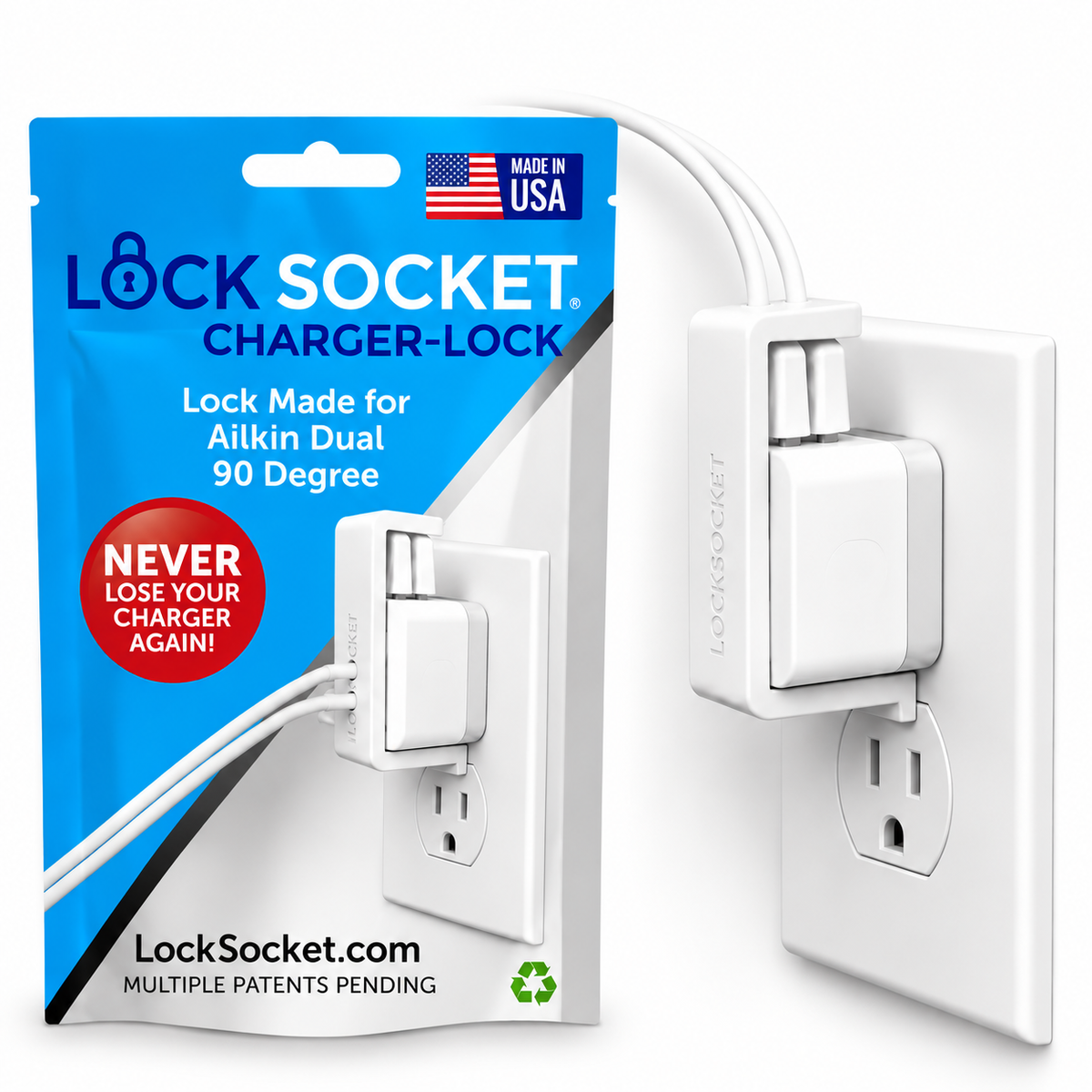 Locksocket Charger Lock for Ailkin Dual 90 degree USB chargers